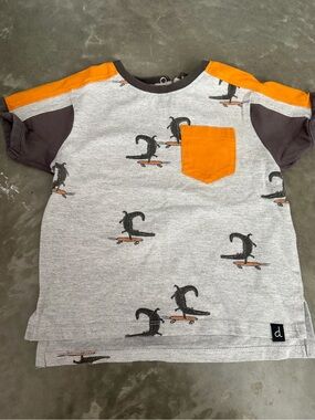 deux par deux Grey Tee with Orange Pocket & Accents